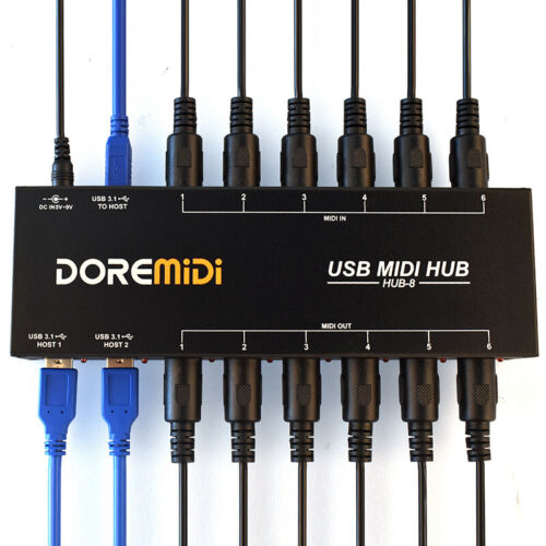 USB3.1 HUB-8 MIDI 6×6 MIDI Interface x2 MIDI Hub Controller 96 Channels Adapter