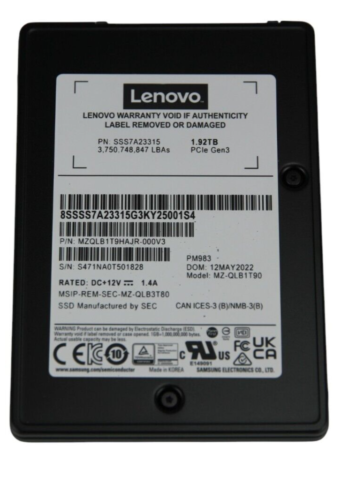 Lenovo ThinkSystem PM983 1.92TB NVME PCIe SSD MZQLB1T9HAJR SSS7A23315