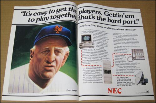 1987 Casey Stengel NEC Computers 2-Page Print Ad Advertisement New York Mets