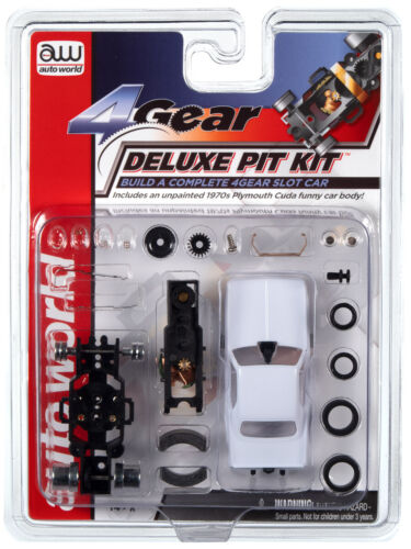 Auto World 4 Gear Deluxe Pit Kit ’70 Plymouth Cuda Body & Chassis Fit AFX,AW106