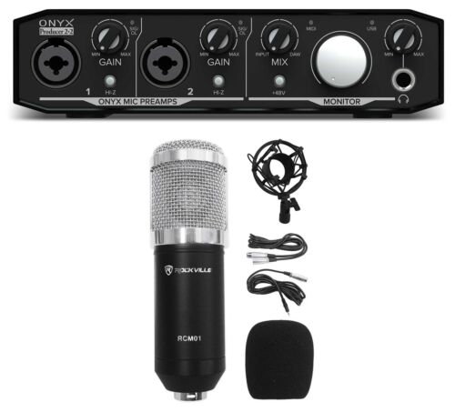 Mackie Onyx Producer 2.2 2×2 USB MIDI Recording Studio Interface+Mic+Cable+Mount