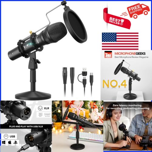 USB/XLR Dual-Mode Microphone with Zero-Latency Monitoring & Metal Build – HD300T