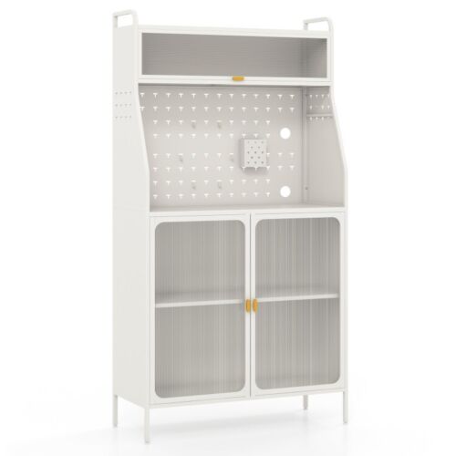 5-Tier Metal Kitchen Bakers Storage Racks W/ See-through Flip-up Door & Pegboard