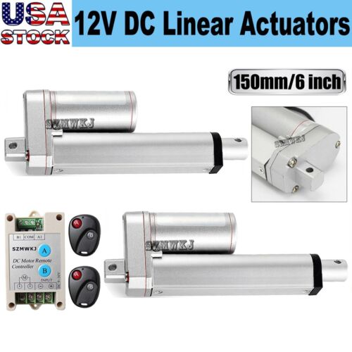 1500N 2×6″ DC Linear Actuators W/ Remote Control 330lbs Max Lift Putter Motor CL