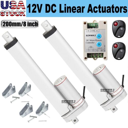 2 Linear Actuators 8″ Stroke & Wireless Controller 330lbs 12V DC Electric Motors