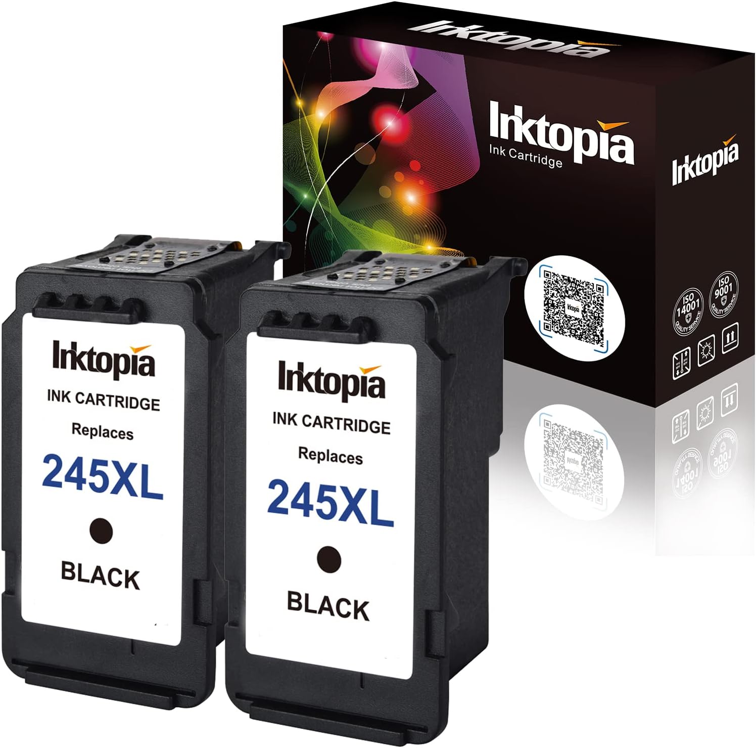 Inktopia Remanufactured for Canon PG-245XL Ink Cartridges (2 Black) Shows Accurate Ink Level Used in Canon PIXMA MG2520 MG2920 MG2922 MG2924 MG2420 MG3020 MG2555 MX490 MX492 Printer