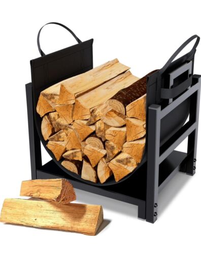 Firewood Rack Log Holder Indoor with Wood Carrier, Powder-coated Steel Modern