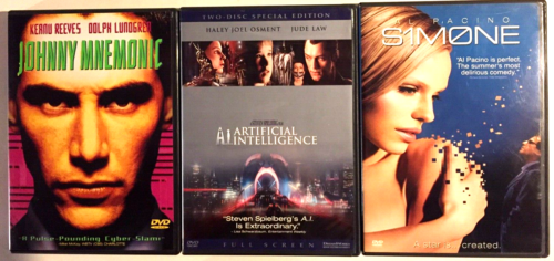 SCIENCE FICTION MOVIES~3 DVD’s~JOHNNY MNEMONIC/ARTIFICIAL INTELLIGENCE/SIMONE~VG