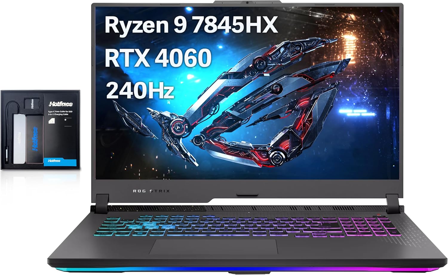 ASUS ROG Strix G17 Gaming Laptop, 17.3″ QHD 240Hz Display, AMD Ryzen 9 7845HX, GeForce RTX 4060, 16GB DDR5, 1TB SSD, RGB Backlit Keyboard, Webcam, Wi-Fi 6E, Win 11, Gray, 128GB Hotface Extension Set