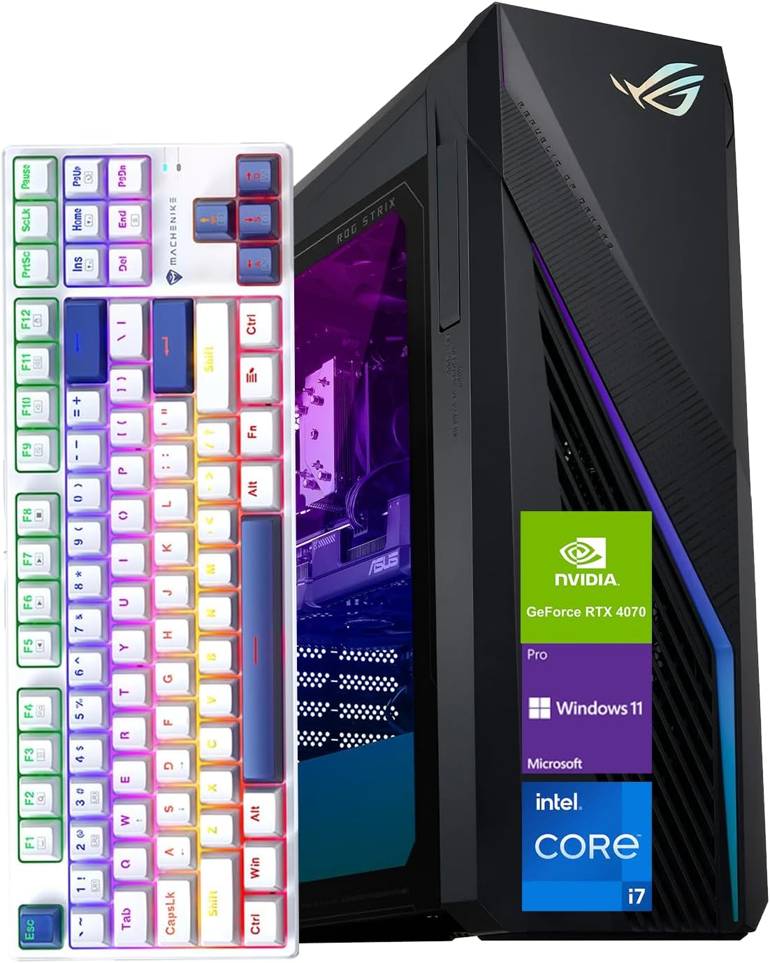 ASUS ROG Strix G16CH i7 RTX4070 Gaming Desktop, Intel i7-13700KF, NVIDIA GeForce RTX 4070, 32GB RAM, 2TB SSD, Wi-Fi 6, HDMI, RJ-45, Windows 11 Pro, Grey + with Machenike Mechanical Keyboard