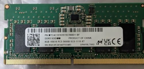 New Micron 8GB PC5-5600B DDR5 SODIMM Memory MTC4C10163S1SC56BD1