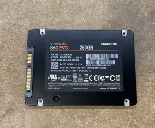 Samsung 860 EVO 250 GB 2.5″ SATA Internal SSD Drive, Tested and Cleaned