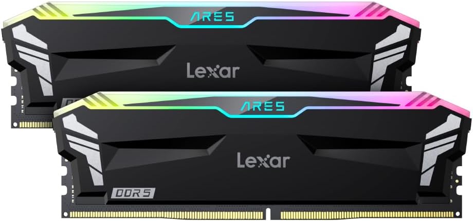 Lexar 32GB (2x16GB) ARES RGB DDR5 RAM 6400MT/s CL32 1.4V Desktop Memory – Intel XMP 3.0 & AMD Expo Compatible, Black (LD5EU016G-R6400GDLA)