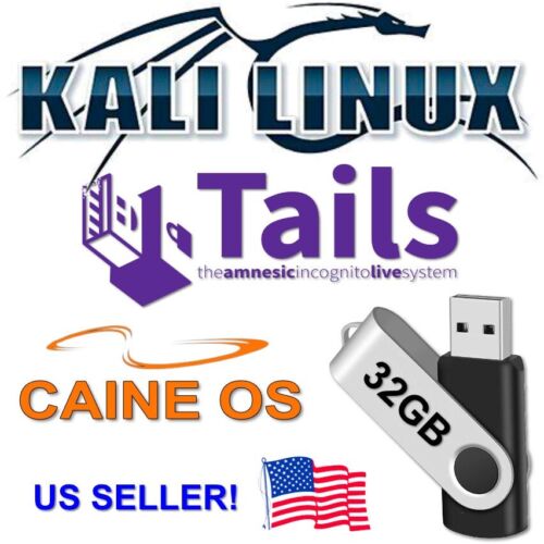 Tails 6.10 Kali 2024.4 CAINE 13 Cyber Security Multiboot 32Gb Live USB Linux