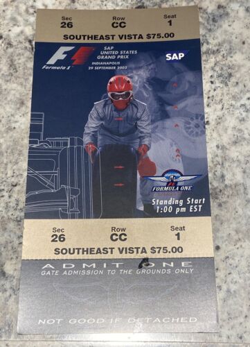 2002 SAP USA Formula One Grand Prix Admission With Stub Attached Not Graded