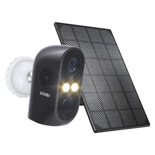 ZOSI 3MP Wire-Free Battery Powered WiFi Camera with Solar Panel  Record Audio