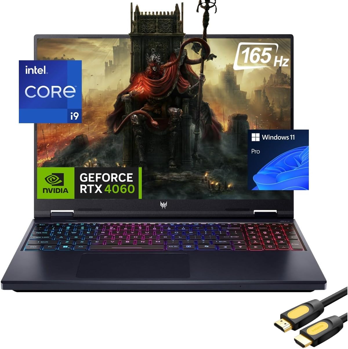 acer Predator Helios Neo 16 Gaming Laptop, 16″ WUXGA 165Hz IPS Display, Core i9-14900HX, GeForce RTX 4060, 64GB DDR5, 2TB PCle 4.0, WiFi 6E, TB 4, 4-Zone RGB KB, RJ45, SPS HDMI Cable, Win 11 Pro