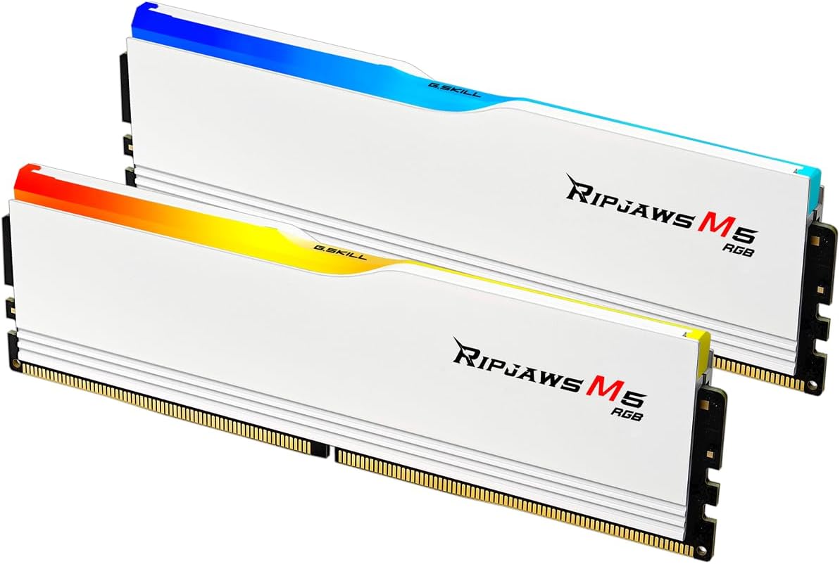 G.SKILL Ripjaws M5 RGB Series (Intel XMP 3.0) DDR5 RAM 64GB (2x32GB) 6000MT/s CL30-40-40-96 1.40V Desktop Computer Memory UDIMM – Matte White (F5-6000J3040G32GX2-RM5RW)