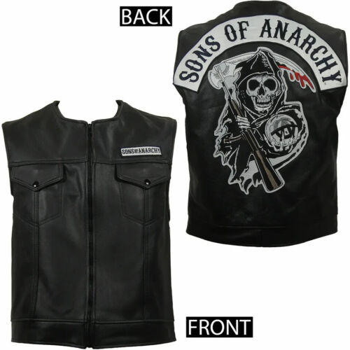 Men’s SOA Sons of Anarchy Real Leather Black Vest – BNWT