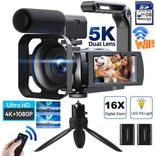 4K Video Camera Camcorder 56MP Dual Lens Vlogging Camera WiFi Camera &Microphone