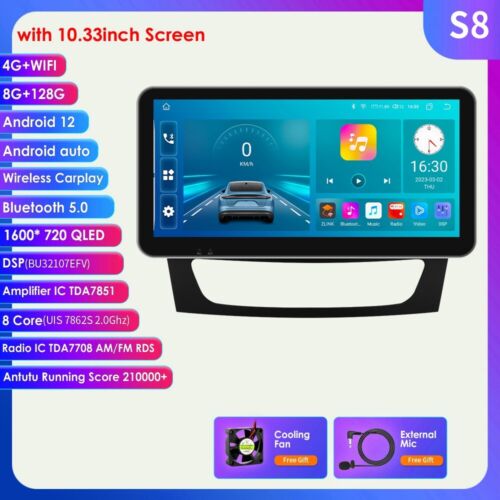 10.33″ Android 12 8+128GB Car GPS Stereo Radio For Mercedes-Benz E/CLS W211 W219