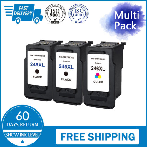 3 Pks PG-245XL Black & CL-246XL Color Ink for Canon PIXMA iP2820 MG2522 MX495.