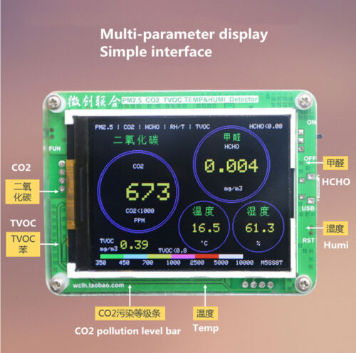 Digital LCD Air Quality Monitor Carbon Dioxide Meter CO2 Temp Humi Detector