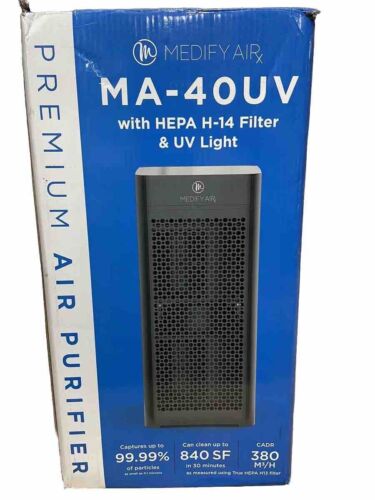 Medify MA-40-UV Air Purifier True HEPA H14 Filter + UV Light | Open Box- BLACK