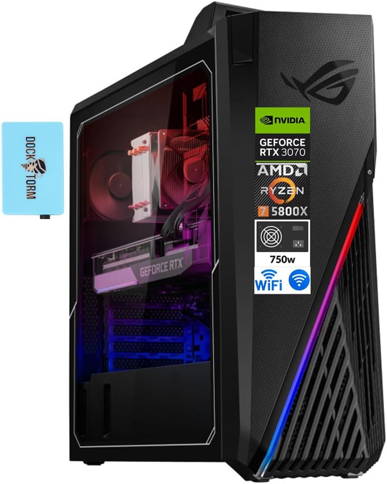 ASUS ROG Strix Gaming Desktop PC (8-Core AMD Ryzen 7 5800X Upto 4.7, GeForce RTX 3070 8GB GDDR6, 32GB DDR4, 1TB PCIe SSD, 750W PSU, WiFi 6, Bluetooth 5.2, Win 11 Home) with KYB, Mouse, & DKZ Hub