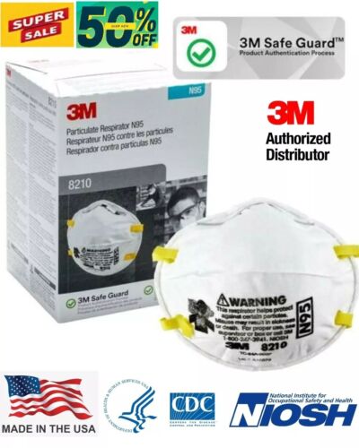 1- Box Of 20 3M 8210 N95 Disposable Protective Particulate Respirator Dust Mask