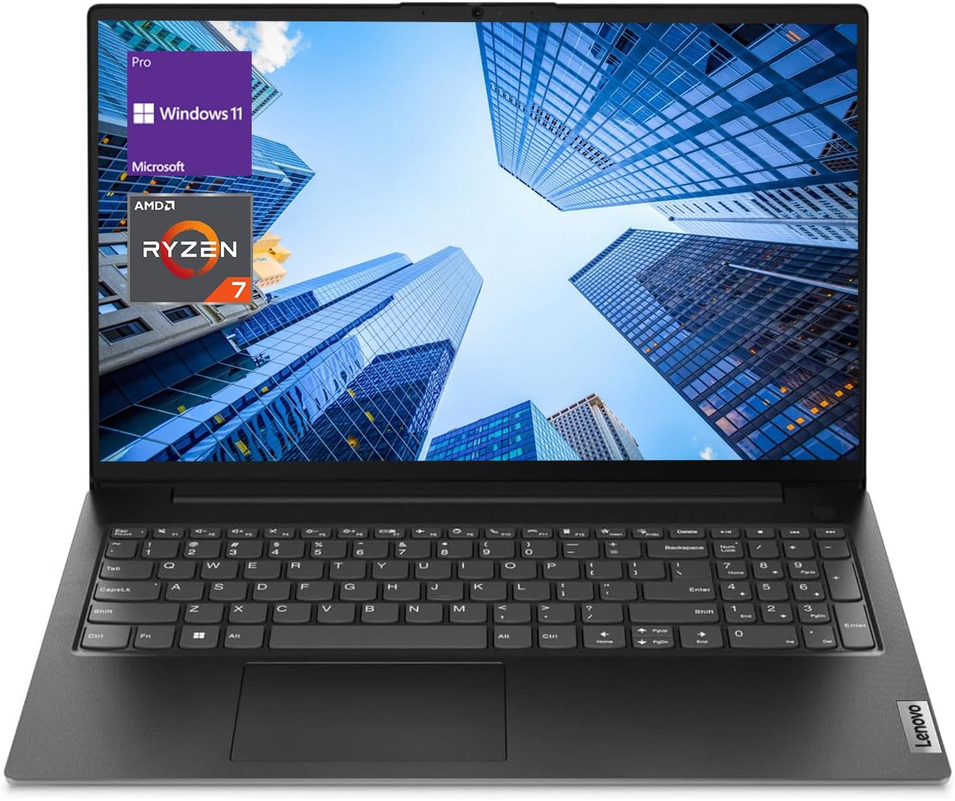 Lenovo V-Series V15 Business Laptop, 15.6″ FHD Display, AMD Ryzen 7 7730U, 16GB RAM, 1TB SSD, Numeric Keypad, HDMI, RJ45, Webcam, Wi-Fi, Windows 11 Pro, Black