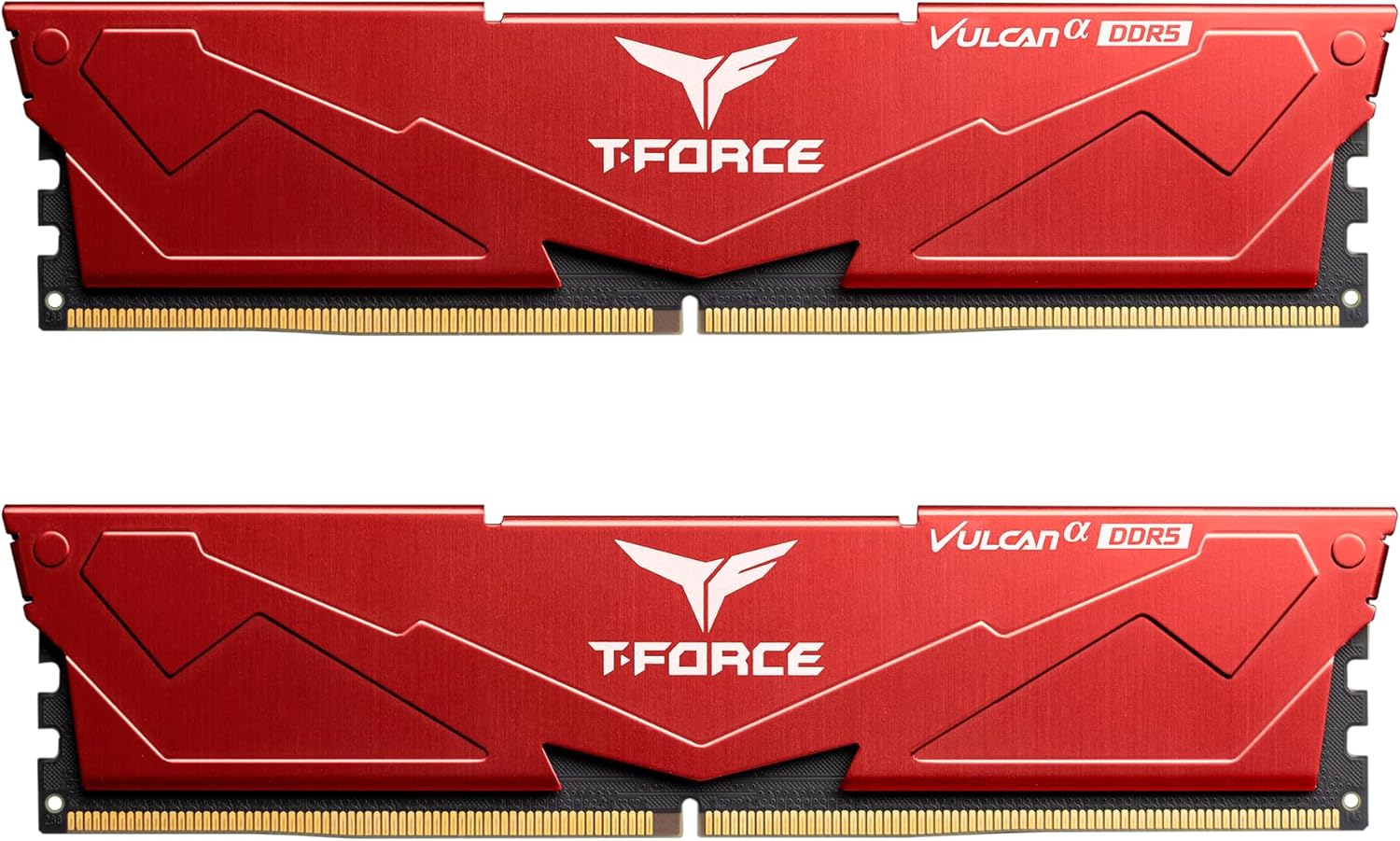 TEAMGROUP T-Force Vulcan Alpha DDR5 Ram 64GB Kit (2x32GB) 6000MHz (PC5-48000) CL38 Desktop Memory Module Ram AMD Optimized Memory Red FLARD564G6000HC38GDC01