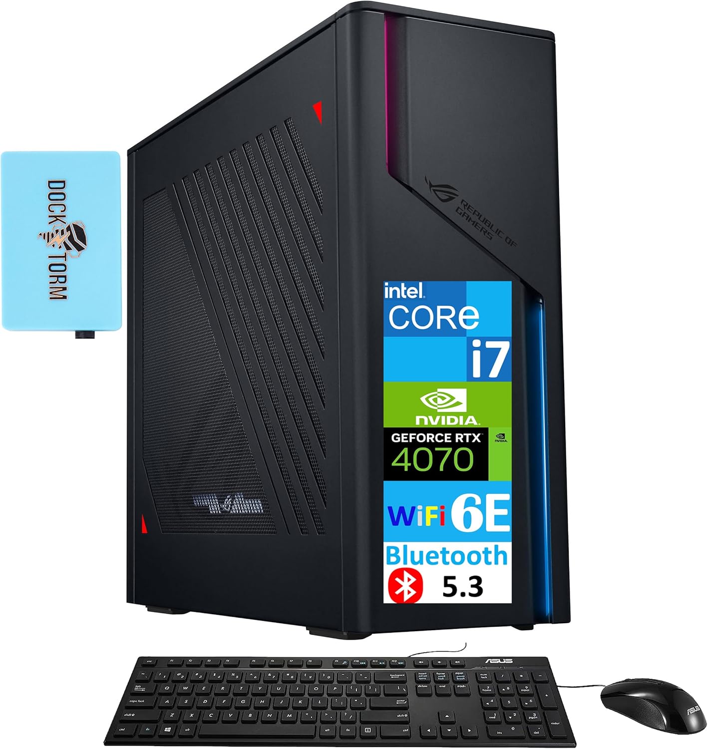 ASUS ROG G22CH High Performance Gaming Desktop (Intel i7-13700F, GeForce RTX 4070 12GB, 64GB DDR5, 1TB PCIe SSD, WiFi 6E, Bluetooth 5.3, Win11H) w/Keyboard, Mouse, & DKZ USB Port Expander