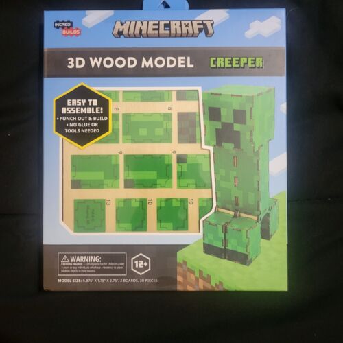 Incredibuilds Minecraft CREEPER 3D Wood Puzzle & Model Figure Kit (44 Pieces)