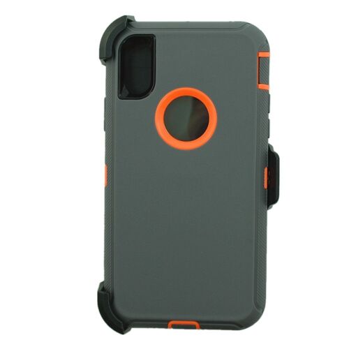 For Apple iPhone XR Defender Case Cover (Clip Holster Fits Otterbox) Gray Orange