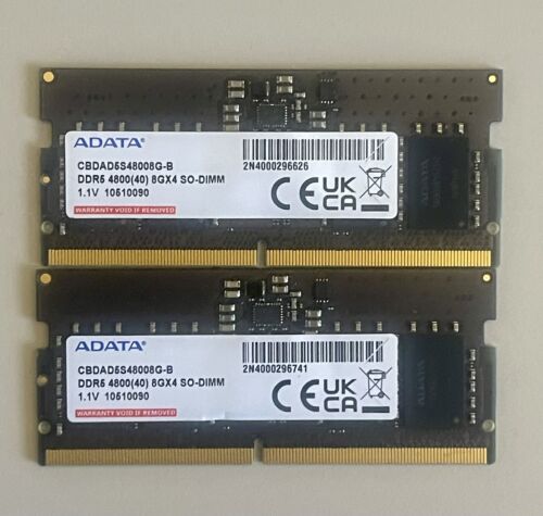 16GB (2x8GB Modules) ADATA DDR5 4800 SO-DIMMs RAM Laptop Memory