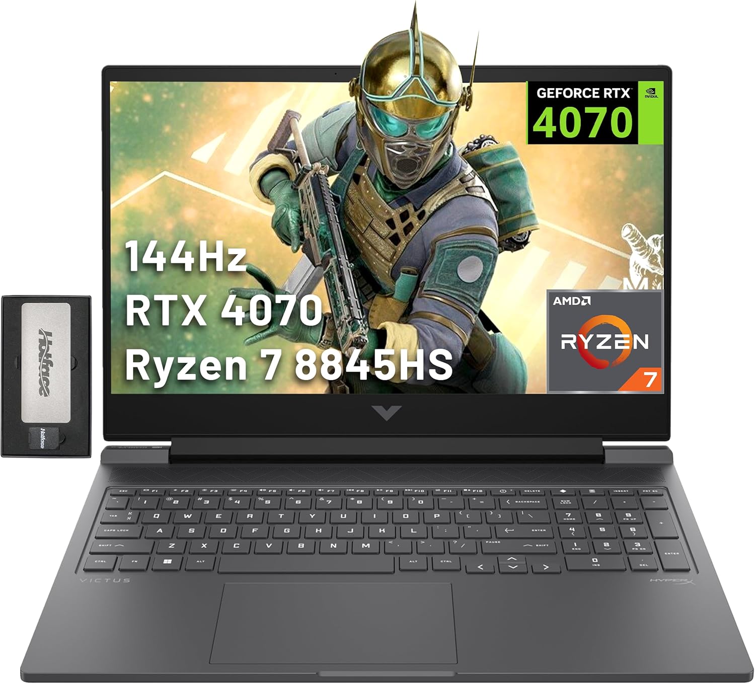 HP Victus Gaming Laptop, 16.1″ FHD 144Hz Display, AMD Ryzen 7-8845HS, 64GB DDR5, 2TB SSD, NVIDIA GeForce RTX 4070, Backlit Keyboard, FHD Camera, Wi-Fi 6, Win 11 Pro, Silver, 256GB Docking Station Set