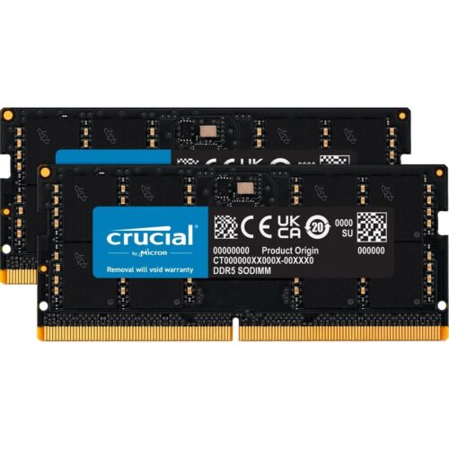 Crucial 64GB DDR5-4800 SODIMM Memory Kit – Black (CT2K32G48C40S5)