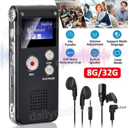 Lecture Digital Voice Recorder Dictaphone Audio MP3 Sound Mini Spy Recorder Mic