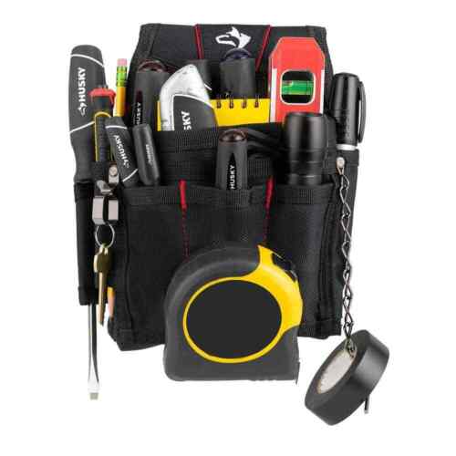 Maintenance Tool Belt Pouch 9-Pocket Black Back Flap Attaches Over Belt Storage