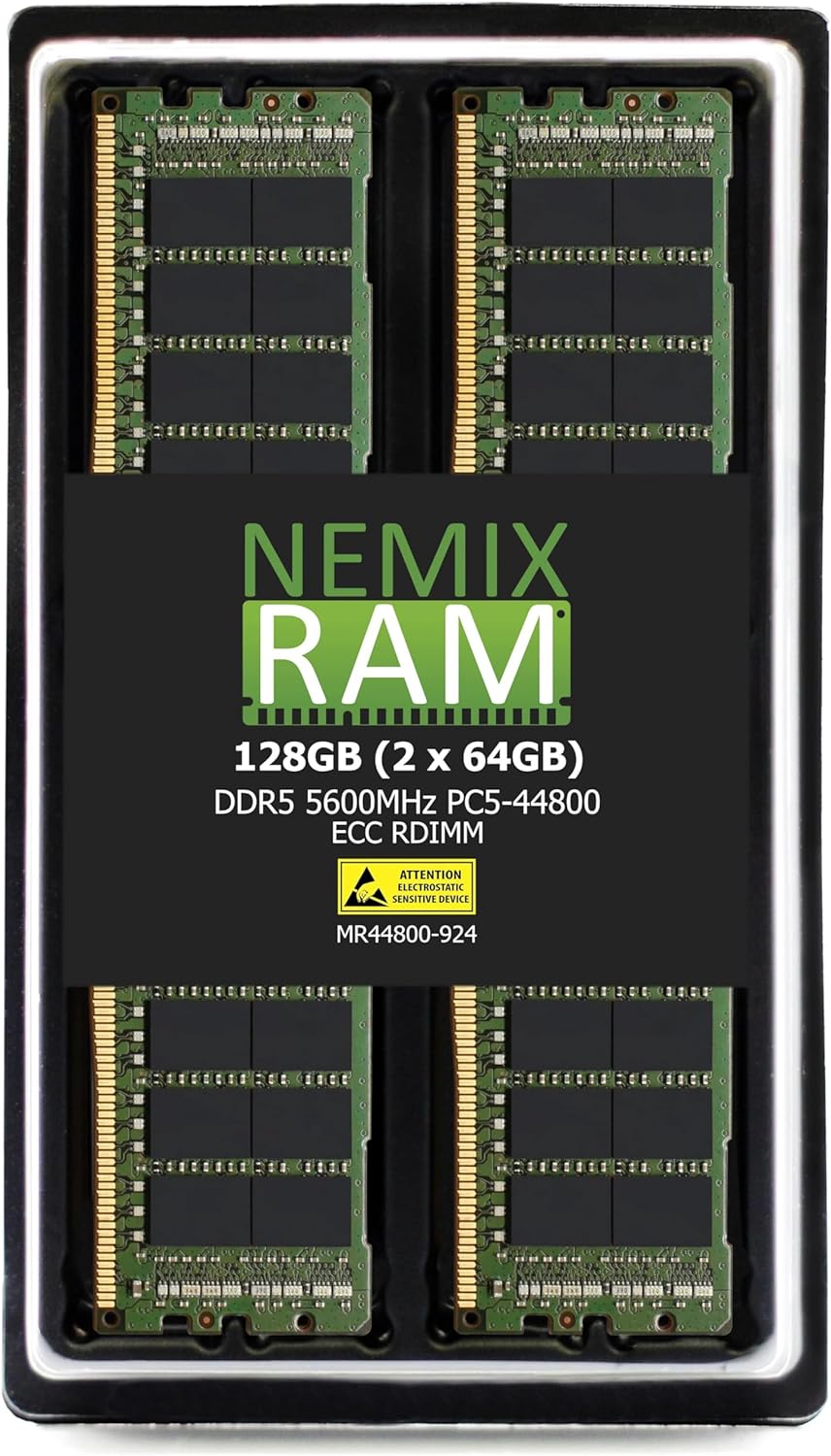 NEMIX RAM 128GB (2X64GB) DDR5 5600MHZ PC5-44800 1.1V 288-PIN ECC RDIMM KIT Registered Server Memory Compatible with ASRock WRX90 WS EVO Motherboard