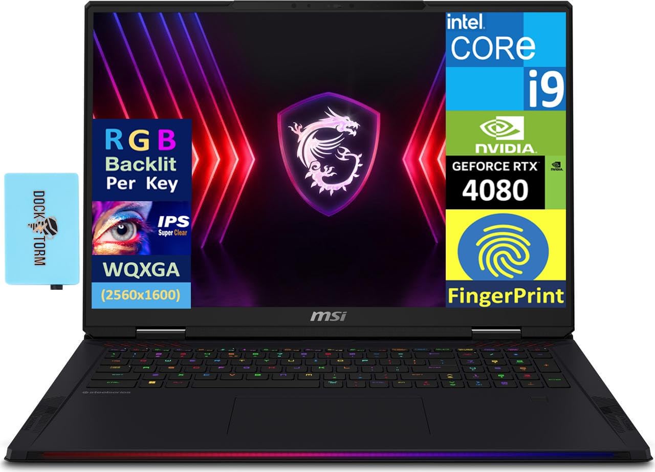 MSI Raider 18 HX Gaming Laptop 18″ 240 Hz WQXGA (24-Core Intel i9-14900HX, GeForce RTX 4080, 64GB DDR5, 1TB PCIe SSD, Per Key RGB KYB, 2 Thunderbolt 4, Wi-Fi 7, VR Ready, W11P) w/Dkz Hub