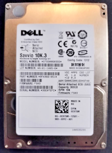 Dell ST9300603SS 300GB 10K RPM 6Gbps 2.5″ SAS HDD Hard Drive – no caddy