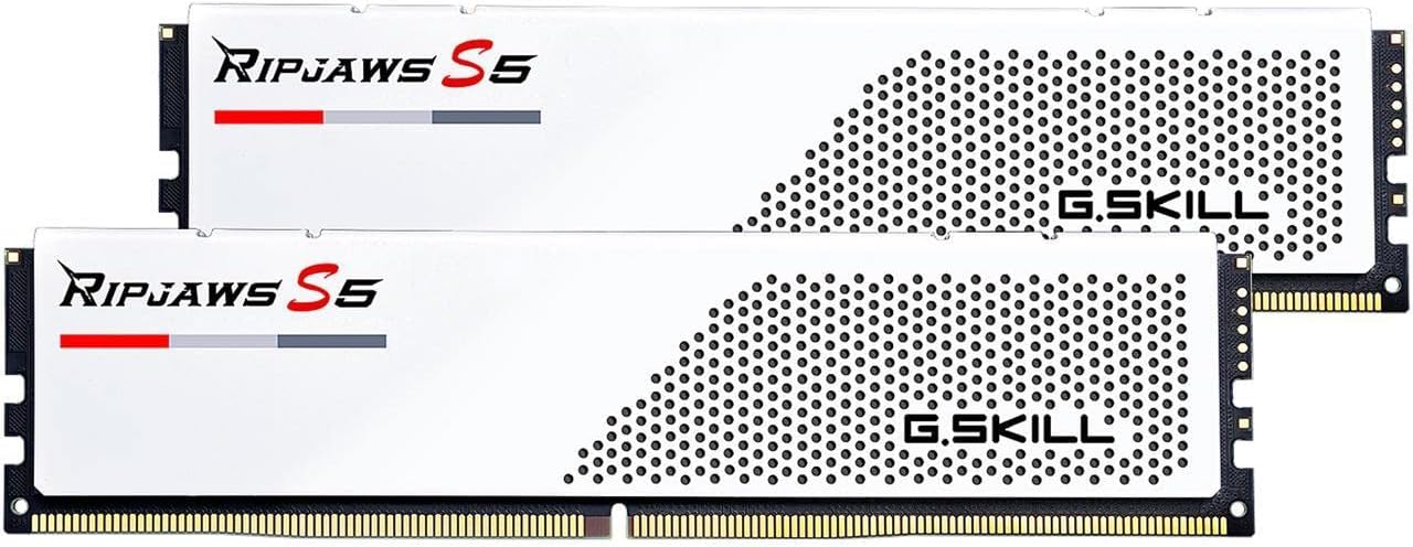 G.SKILL Ripjaws S5 Series (Intel XMP 3.0) DDR5 RAM 32GB (2x16GB) 5200MT/s CL40-40-40-83 1.10V Desktop Computer Memory UDIMM – Matte White (F5-5200J4040A16GX2-RS5W)