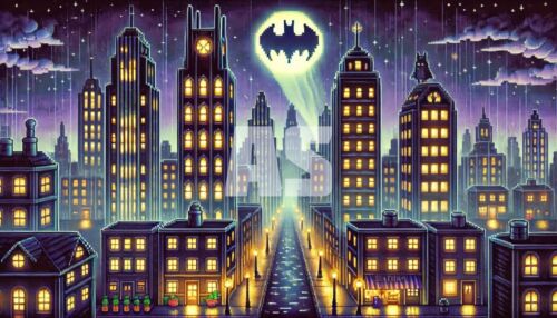 Batman Signal Gotham City AI Art Desktop Wallpaper Background Digital Image Jpg