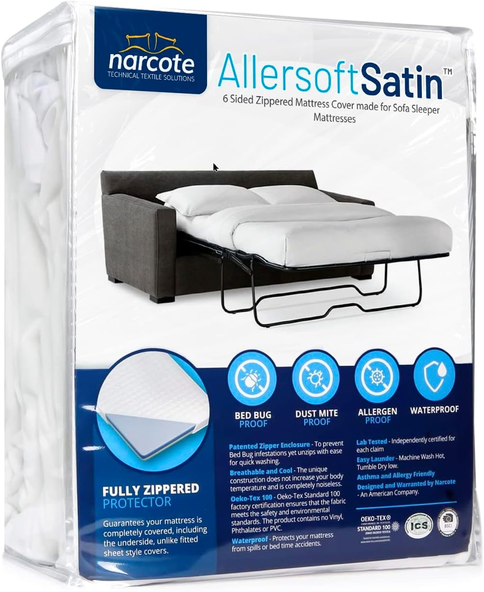 Allersoft| Queen Sleeper Sofa Mattress Cover with Secure Locking Zipper. Creates a Natural Seal On All Sides of Your Pull-Out Sofa Mattress from Liquids, Dust, Pet Dander, Pollen & More-2 Pack