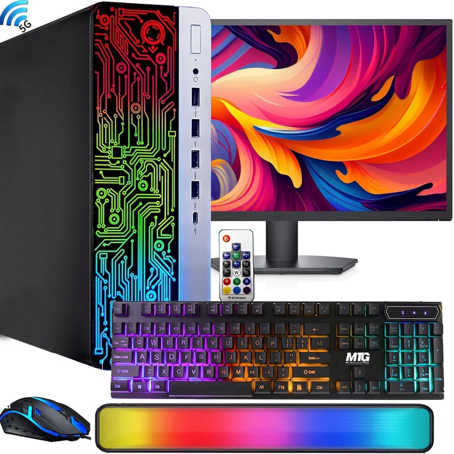 HP ProDesk Desktop RGB Computer PC Intel i5-6th Gen. Quad-Core Processor 16GB DDR4 Ram 256GB SSD, 27 Inch Monitor, Gaming Keyboard and Mouse, Built-in WiFi, Win 10 Pro (Renewed)