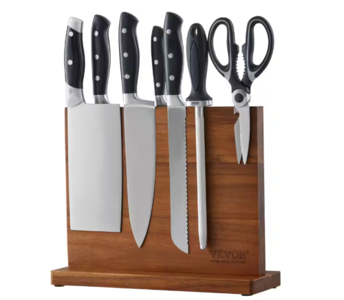 VEVOR 12″ Magnetic Knife Block Storage Knife Holder Stand Acacia Wood Kitchen