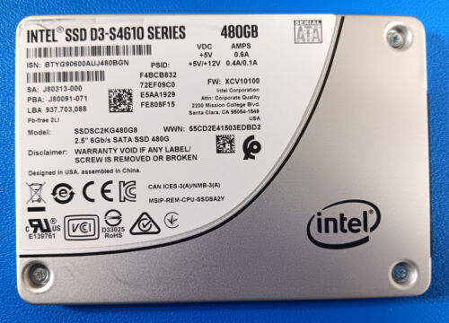 Intel D3-S4610 480GB SSDSC2KG480G8 SATA3 6Gbps 64-Layer TLC 3D NAND SSD