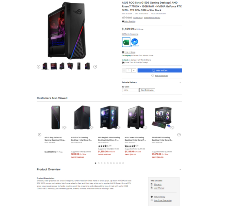 ASUS ROG Strix G15DS Gaming Desktop | AMD Ryzen 7 7700X – 16GB RAM – NVIDIA GeFo